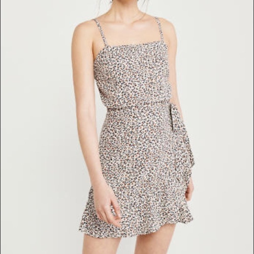 Abercrombie & Fitch Leopard Print Faux Wrap Mini Dress, S